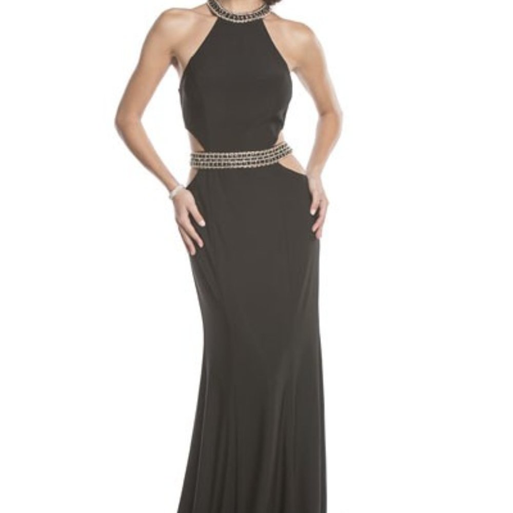 STUNNING JERSEY COLUMN WITH CRYSTAL AND OPAQUE BEADING AT NECKLINE AND WAIST